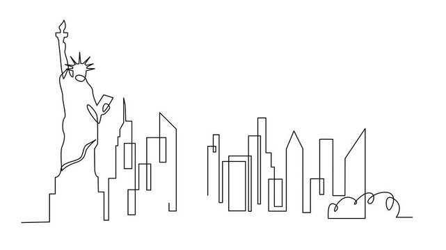 One single line drawing New York city skyline United States. template	
