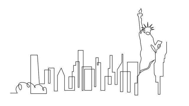 One single line drawing New York city skyline United States. template	
