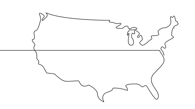 USA map one continuous line drawing. Country single line contour map, shape of country. template	
