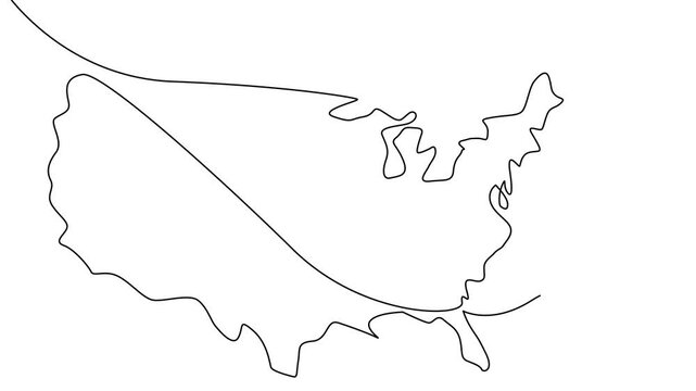 USA map one continuous line drawing. Country single line contour map, shape of country. template	
