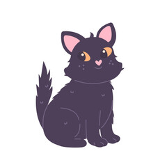 Black cat isolated on white background. Cute Halloween character. Animal in childish style.