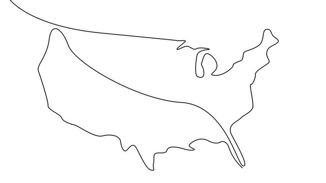 USA map one continuous line drawing. Country single line contour map, shape of country. template	
