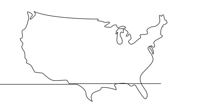 USA map one continuous line drawing. Country single line contour map, shape of country. template	
