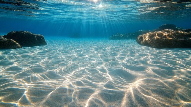 A beautiful blue ocean with a sandy bottom