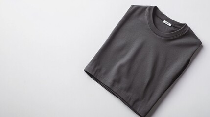 A classic crew neck men t-shirt in charcoal gray, neatly folded on a clean white surface, emphasizing versatility and style