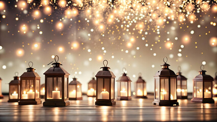 Obraz premium Simple Flat Vector Illustration of Loy Krathong Festival with Floating Krathongs and Glowing Fireflies on a Glossy Lake - Perfect for Festive Greetings