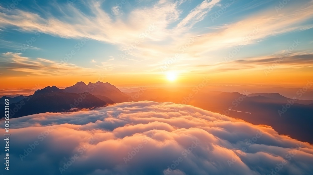 Poster Breathtaking Sunset Over Mountain Clouds