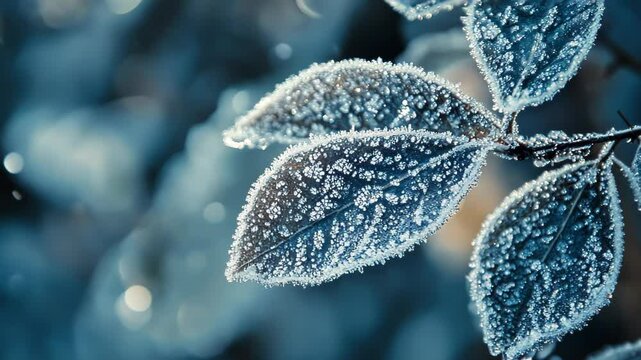 Frost-Covered Leaves in the Winter