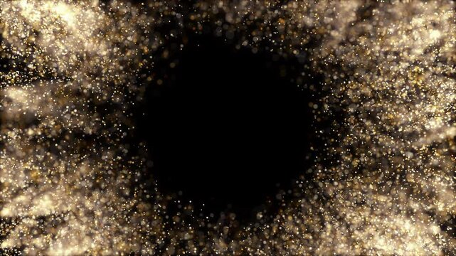 4K Explosion of Golden Bokeh lights. Holiday motion background. Glowing particle abstract. 2160p 60fps. Exploding gold particles. 3d rendering. Isolated on black effect. 2025 Trend footage.
