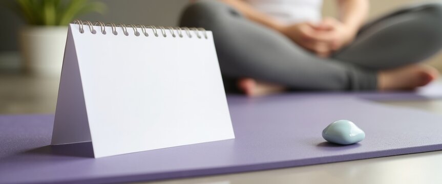 Blank Calendar with Relaxation Stone on Yoga Mat with Copy Space
