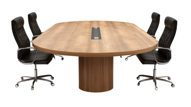 A comfortable black office chair and table set in an empty room, designed for a modern workspace