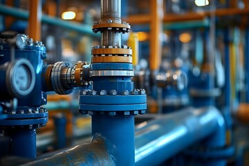 Close up view of a complex industrial gas extraction manufacturing system featuring intricate pipework valves and other specialized equipment used in the production processing