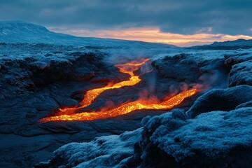 Molten Lava Flow Winding Through a Dramatic Landscape