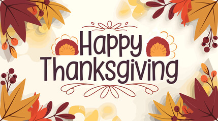 Festive Thanksgiving Illustration 'Happy Thanksgiving Day' Text on Burgundy Background, banner, poster, cover
