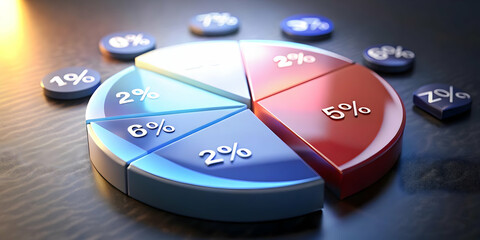 Abstract 3D Pie Chart Concept Showcasing Voter Demographics with Glowing Sections and Detailed Labels - Stock Photo for Data Visualization