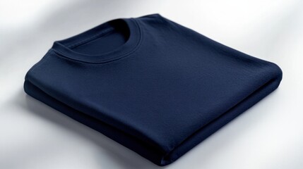 Naklejka premium A stylish men t-shirt in deep navy blue, neatly folded on a bright white background, perfect for casual wear promotion