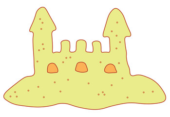sand castle with two towers and three windows, easy to edit, stock vector