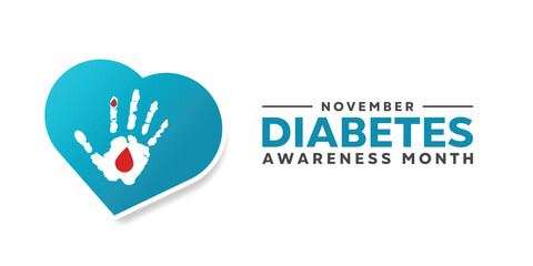 Fototapeta premium Diabetes Awareness Month. Hand, blood and heart. Great for cards, banners, posters, social media and more. White background.