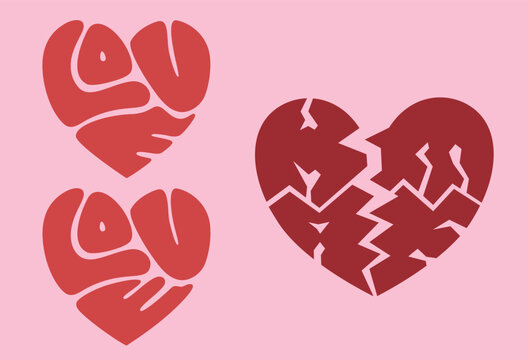 Calligram of words Love and Hate in a heart shape