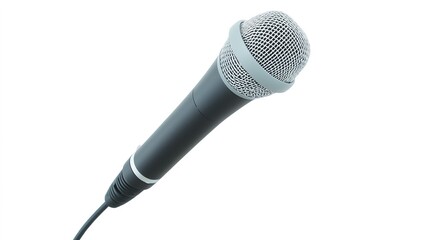 Obraz premium A high-quality microphone designed for professional audio recording, showcasing its sleek and modern aesthetic. The microphone features a mesh grille and a sturdy stand, perfect for capturing crisp