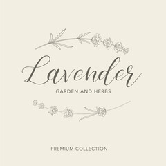 Lavender flower vector logo. Floral design label