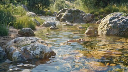 Tranquil Stream in a Lush Forest