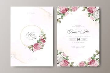 wreath floral watercolor wedding invitation card with golden line