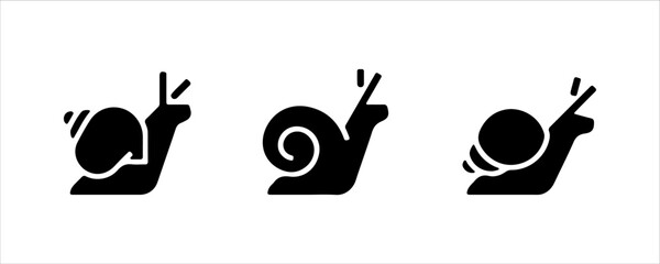 Snail Silhouette Icons Set – Minimalist Black Pictograms.
A collection of minimalist snail silhouette icons in black. This vector set includes different snail designs with stylized details, perfect fo