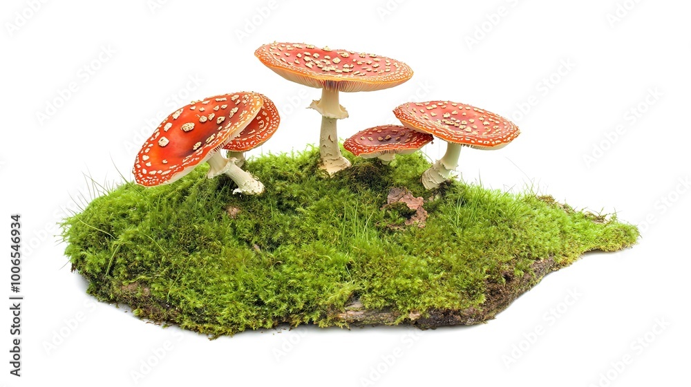 Sticker Fly agaric mushrooms on green moss isolated over white background --ar 16:9 --stylize 0 --v 6.1 Job ID: 396c11a5-f88d-47a6-9c97-164cd6fbf6b4