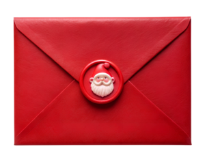 Elegant Festive Red Envelope Decorated with Santa Claus Seal, Isolated on White Transparent Background, PNG Element
