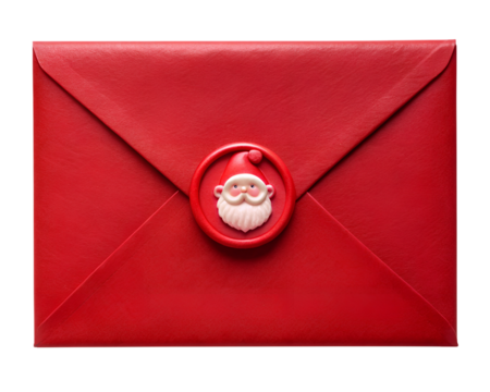 Elegant Festive Red Envelope Decorated with Santa Claus Seal, Isolated on White Transparent Background, PNG Element - Powered by Adobe