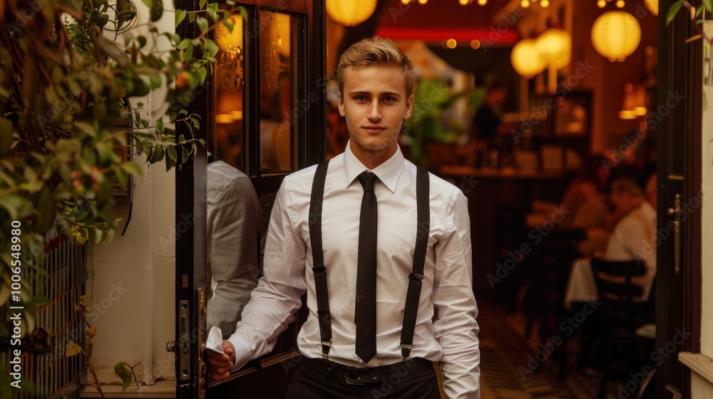 Sticker Young Man in a Restaurant