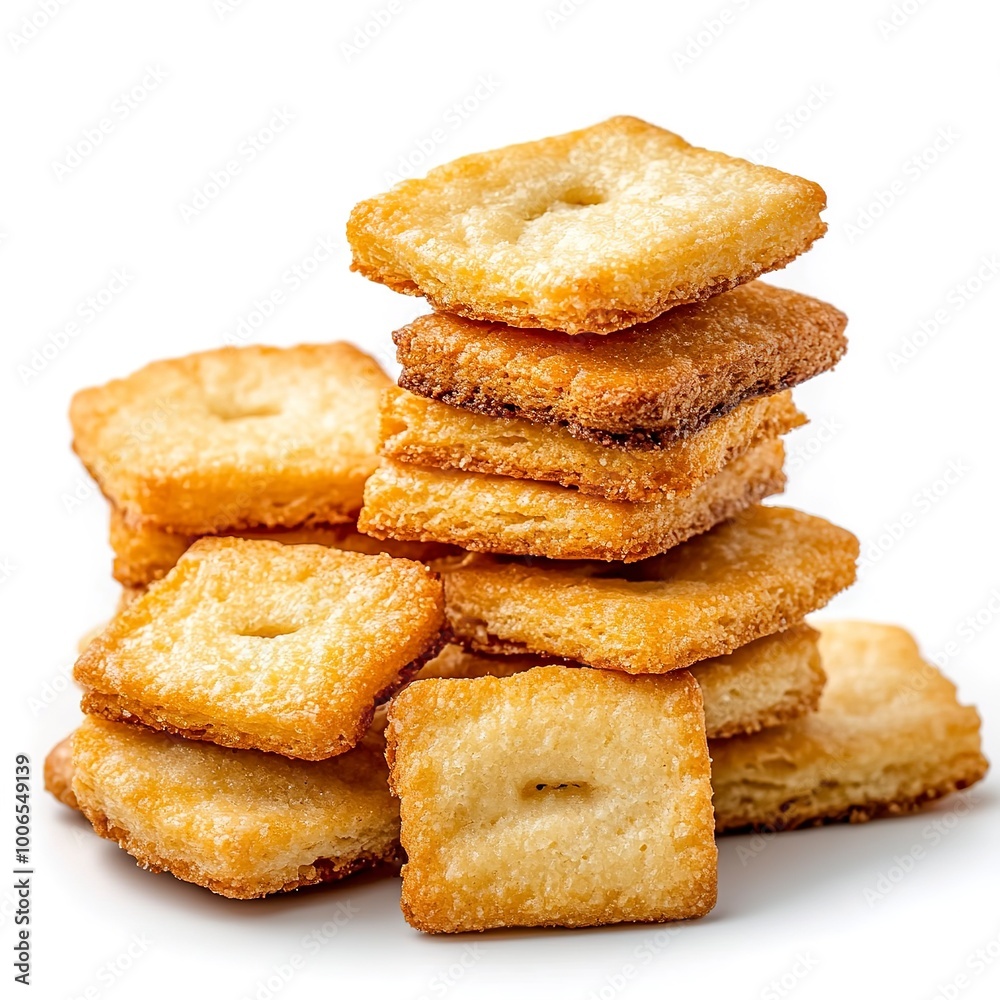 Sticker Close up of fresh biscuits. Delicious homemade cookies stack. Sweet snack chips on white background isolated 