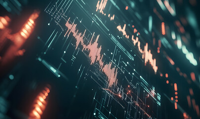 Fototapeta premium Futuristic Stock Market Chart with Glowing Data or Dynamic Financial Timeline for graphic background