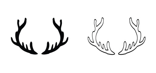 Cartoon deer antlers icon, silhouette. Reindeer antlers and deer horns. Deer or elk heads with horns. Animals, wildlife.