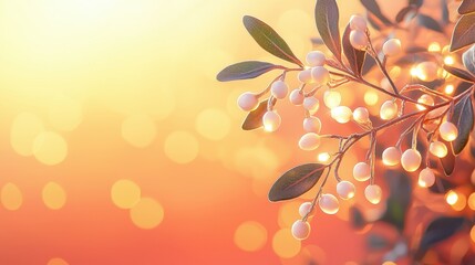 Fototapeta premium A serene floral background featuring delicate white berries and soft, glowing light, perfect for peaceful themes and designs