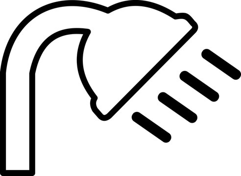 recommend clip art: A simple black and white illustration of a showerhead with water coming out of it.