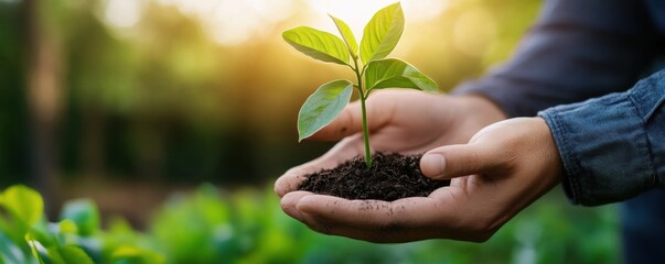 Sustainable Agriculture with Hands and Growing Plant