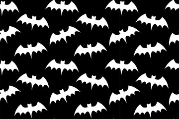 bat flying halloween seamless pattern background for print on textile, wrapping,banner, card. wing of bat old school pattern on black background. groovy white bat fly pattern