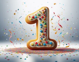 decorated cookie, number 1, illustration for birthday or anniversary