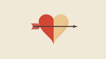 Minimalist illustration of a heart pierced by an arrow, symbolizing love and romance in a retro-inspired design.