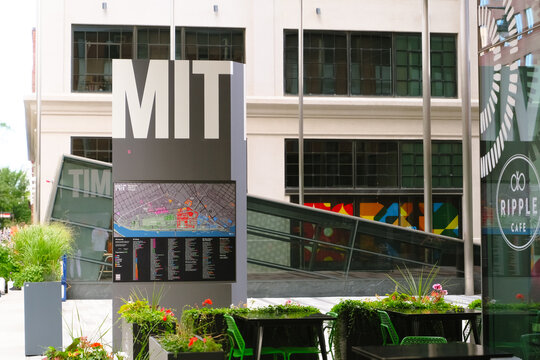 Cambridge, USA - 30 July 2024.modern MIT campus map display, surrounded by buildings and greenery. academic atmosphere and architecture of one of the world&rsquo;s leading institutions of higher education.