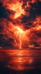 Lightning in the sky, red lightning, dark clouds