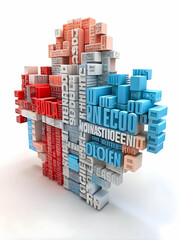 Fototapeta premium Abstract 3D Word Cloud of Key Election Issues: A Visual Exploration of Voting Themes and Topics in Colorful Floating Text