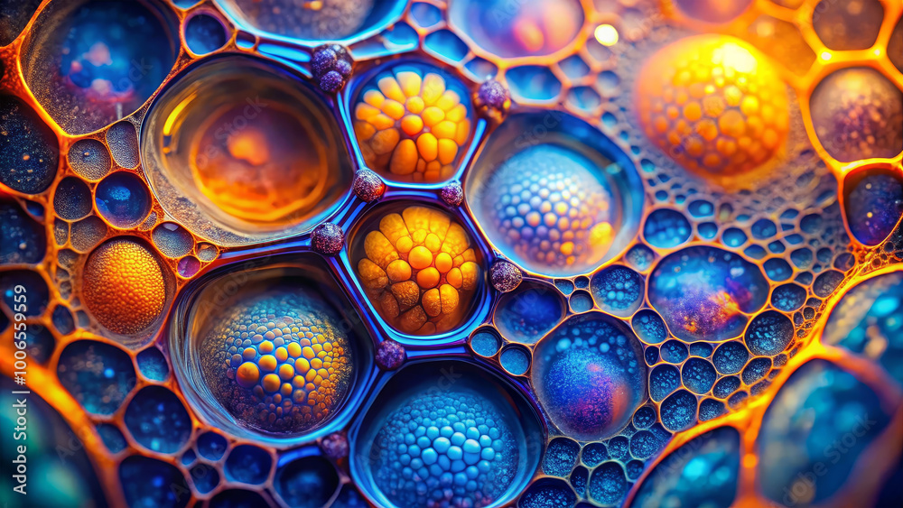 Poster this macro view showcases an array of colorful bubbles interconnected in a vibrant display. the intr
