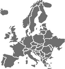 Europe gray map silhouette design vector art illustration isolated on transparent background