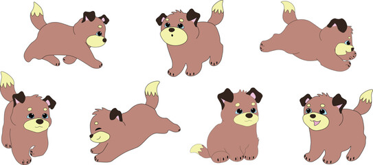 Fototapeta premium cute brown cartoon puppy with black ears. Set of vector illustrations in cartoon style