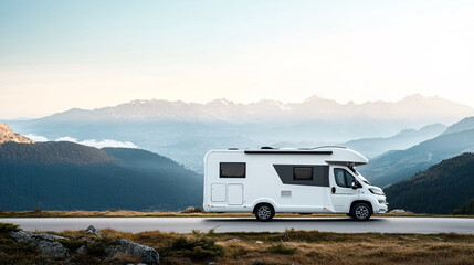 Camper van in mountain landscape