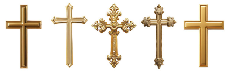 gold cross pendants isolated on transparent background