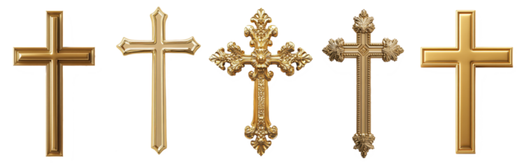 gold cross pendants isolated on transparent background